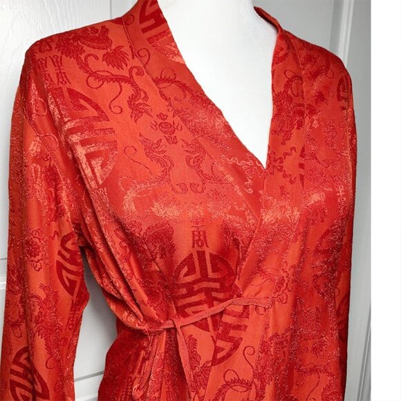 VINTAGE Jacquard Asian Pattern Silk Kimono Style Two Way Jacket - Picture 3 of 7